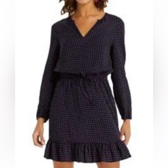 Draper James Navy Blue Floral Dot Lucinda Popover        Dress SIZE: Large - Picture 1 of 4